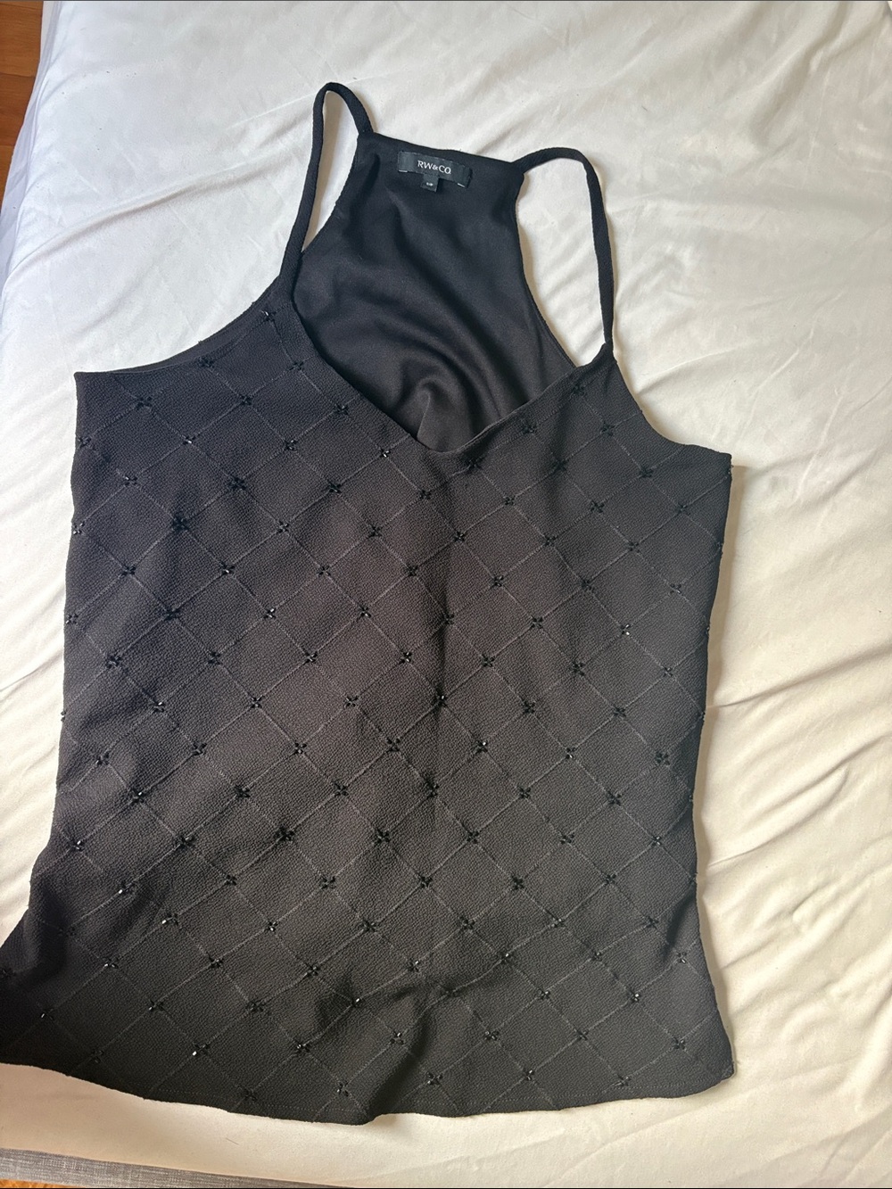 RW&CO. Black Beaded Diamond-Pattern Halter Camisole